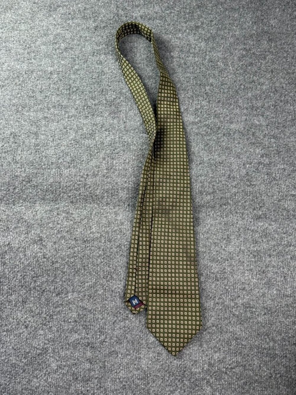 Polo Ralph Lauren Silk Neck Tie Mens Geometric Neat Print Green Made in USA Hand